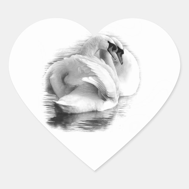 Two White Swans Heart Sticker (Front)