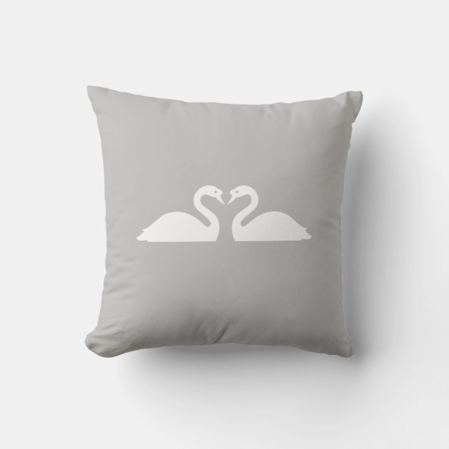 Two White Swans on Silver Throw Pillow (Front)