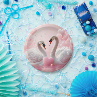 two white swans paper plate