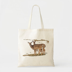 Two White-tailed Deer On Alert Tote Bag