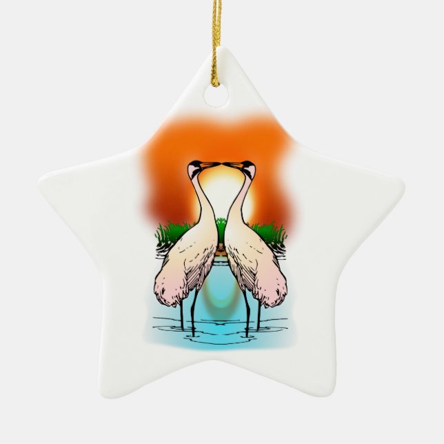 Two Whooping Cranes at Sunset Ceramic Ornament (Front)