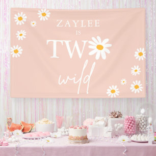 Two Wild 2nd Birthday Party Boho Daisy Welcome Banner