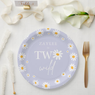 Two Wild 2nd Birthday Party Boho Retro Daisy Paper Plate