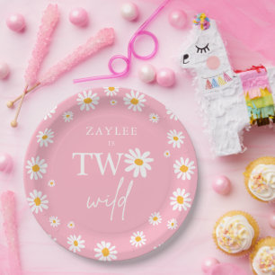 Two Wild 2nd Birthday Party Boho Retro Daisy Paper Plate