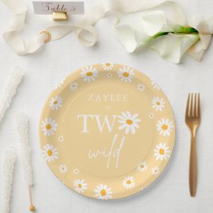 Two Wild 2nd Birthday Party Boho Retro Daisy Paper Plate