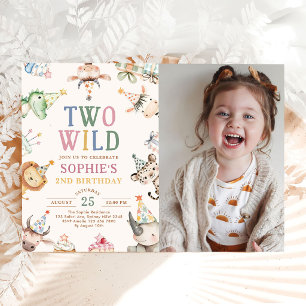 Two Wild 2nd Birthday Party Safari Animals Photo Invitation
