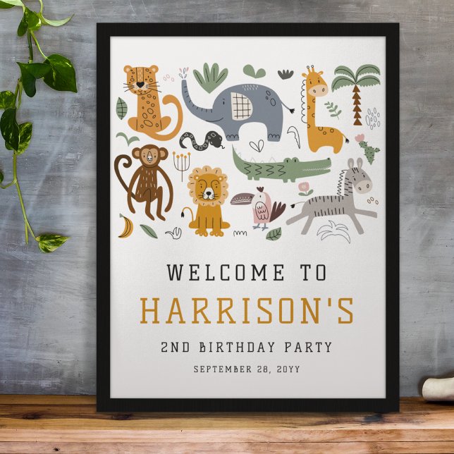 Two Wild 2nd Birthday Safari Animals Kids Welcome Poster (Creator Uploaded)