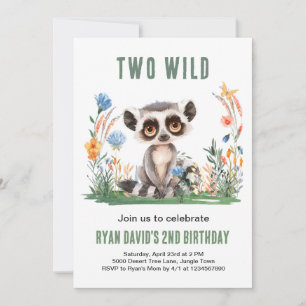 TWO Wild Adventure Monkey Safari 2nd Birthday  Invitation