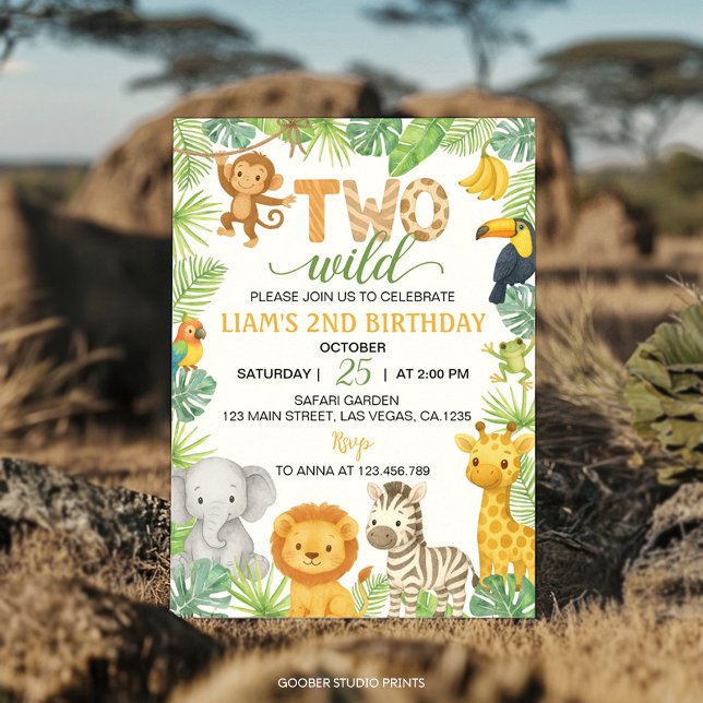 Two Wild Animals Safari 2nd Birthday Party Invitation (Creator Uploaded)