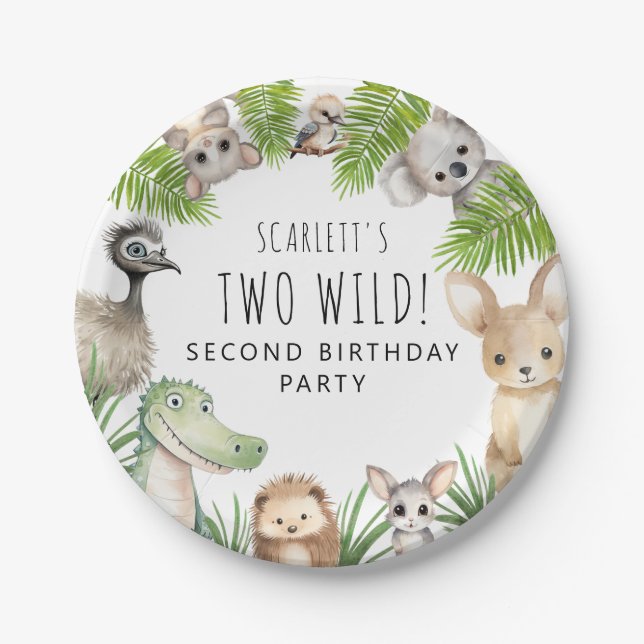 Two Wild! Aussie Animal Birthday Party Paper Plate (Front)