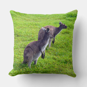 Two Wild Australian Kangaroos Large Throw Cushion. Pillow