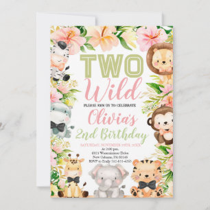 Two Wild Birthday, 2nd Birthday, Jungle Animals Invitation