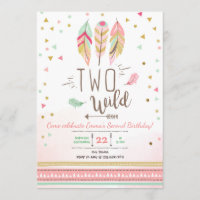 Two Wild Birthday Girl Pink Gold 2nd Boho Feathers