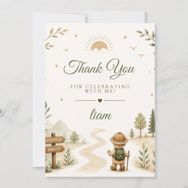 Two Wild Boho Explorer Birthday Thank You Card (Front)