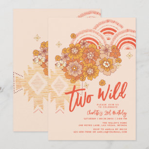 Two Wild Boho Floral Groovy 2nd Birthday Party Invitation