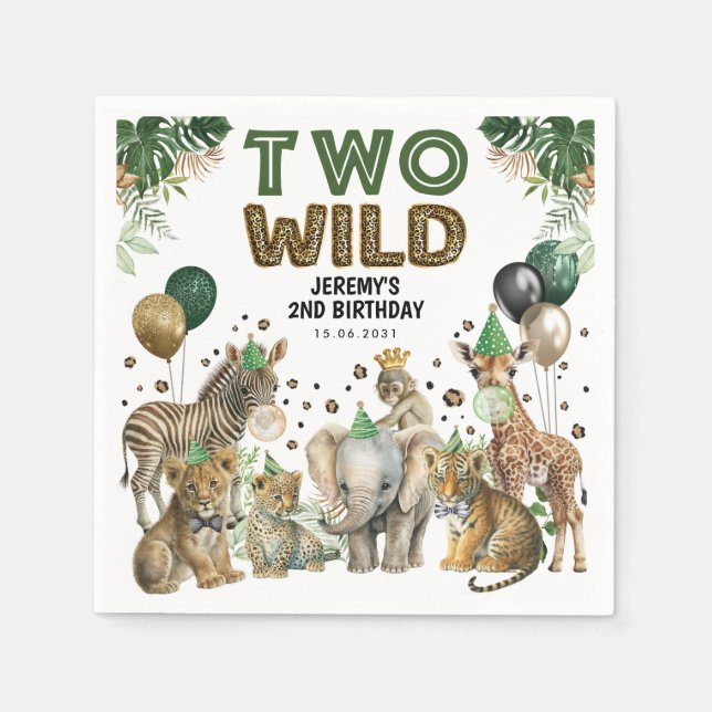 Two Wild Boy 2nd Birthday Safari Party Animals Napkin (Front)