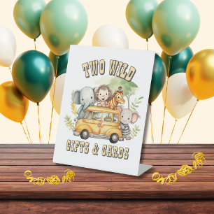 Two Wild boys birthday safari animals  Pedestal Sign