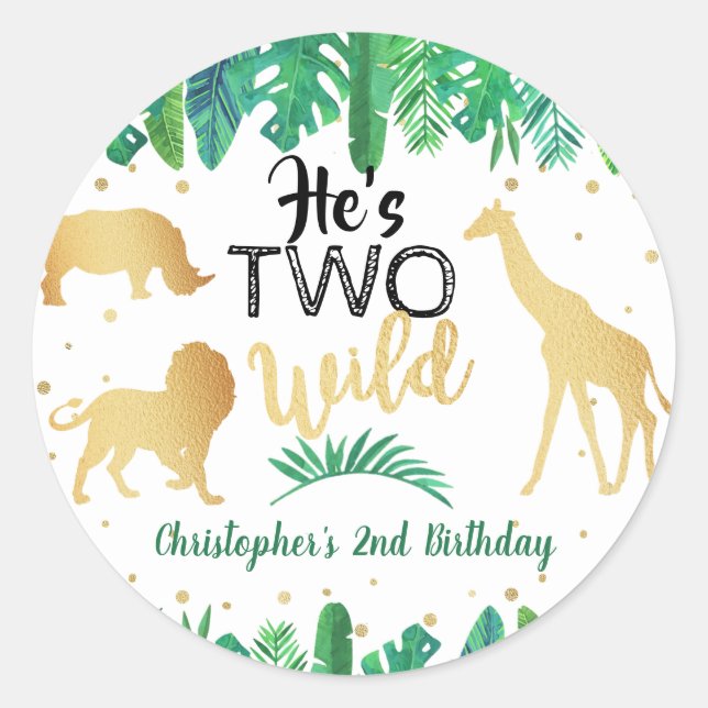 Two Wild Boys Second Birthday Party Favour Classic Round Sticker (Front)