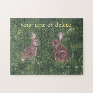 Two wild bunny rabbits in grass Your text Puzzles
