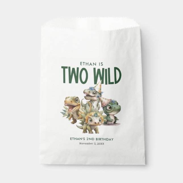 Two Wild Cute Dinosaur 2nd Birthday Party Favour Bag (Front)