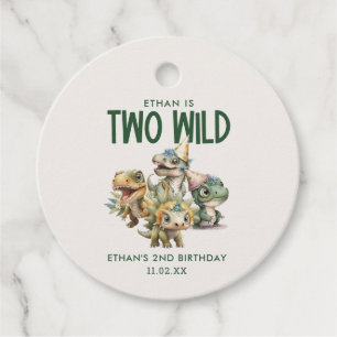 Two Wild Cute Dinosaur 2nd Birthday Party Favour Tags