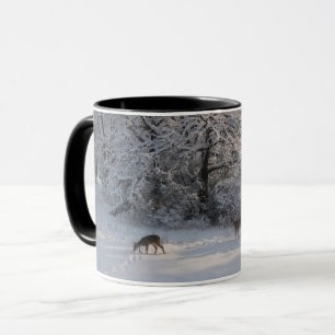 Two Wild Deer in a Snowy Meadow in Texas Mug
