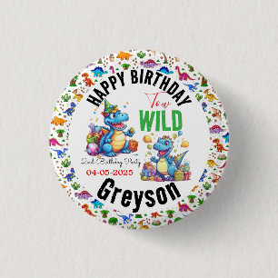 Two Wild Dino Party Boy Dinosaur 2nd Birthday  1 Inch Round Button