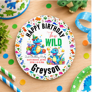 Two Wild Dino Party Boy Dinosaur 2nd Birthday Classic Round Sticker