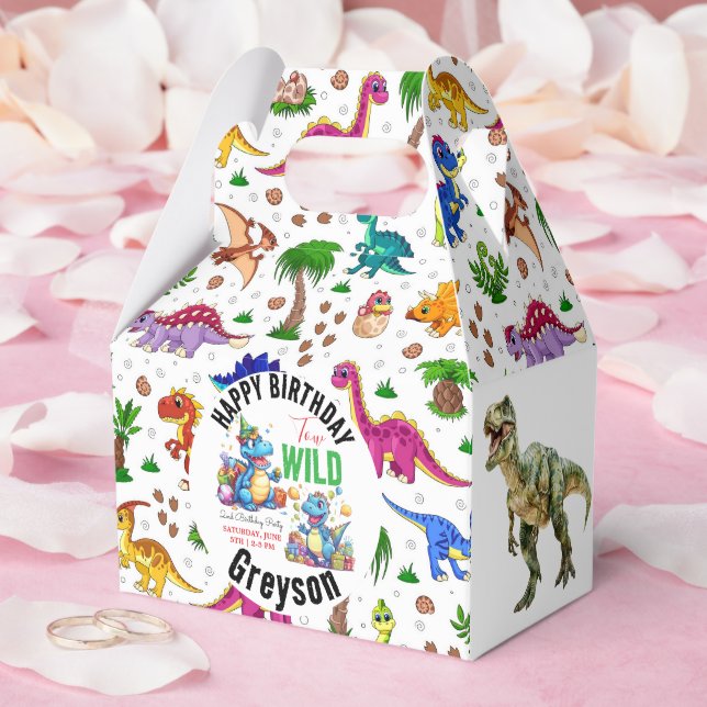 Two Wild Dino Party Boy Dinosaur 2nd Birthday  Favor Box (Wedding)