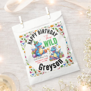 Two Wild Dino Party Boy Dinosaur 2nd Birthday Favour Bag
