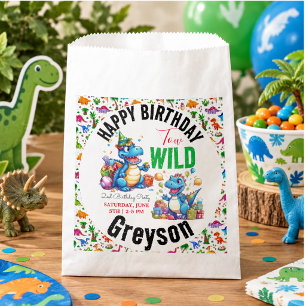 Two Wild Dino Party Boy Dinosaur 2nd Birthday Favour Bag
