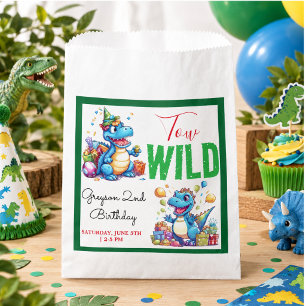 Two Wild Dino Party Boy Dinosaur 2nd Birthday  Favour Bag