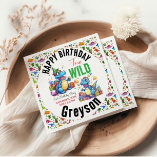 Two Wild Dino Party Boy Dinosaur 2nd Birthday Napkin