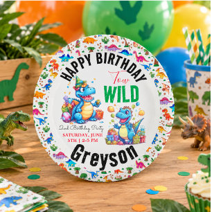 Two Wild Dino Party Boy Dinosaur 2nd Birthday Paper Plate