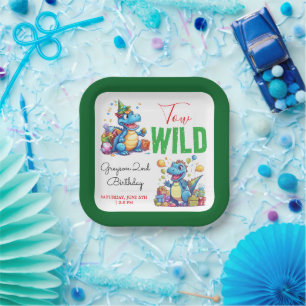 Two Wild Dino Party Boy Dinosaur 2nd Birthday  Paper Plate
