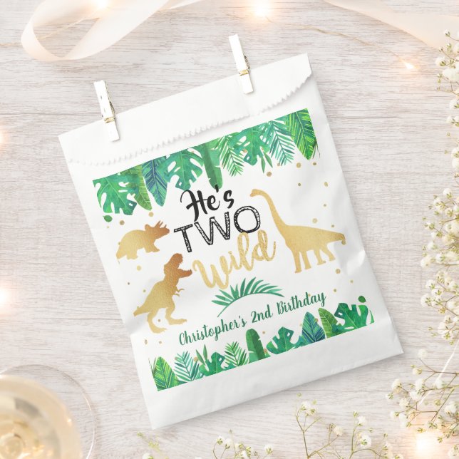 Two Wild Dinosaur Boys 2nd Birthday Party Favour Bag (Clipped)