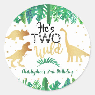 Two Wild Dinosaur Boys 2nd Birthday Party Favour Classic Round Sticker