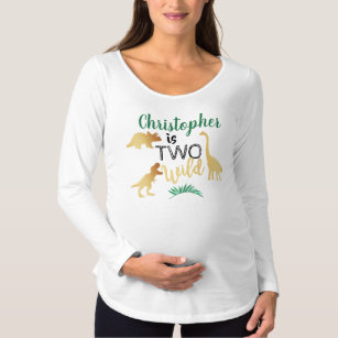Two Wild Dinosaur Boys 2nd Birthday Maternity T-Shirt