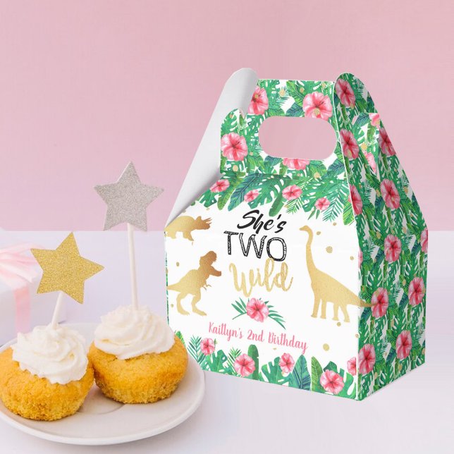 Two Wild Dinosaur Girls 2nd Birthday Party Favor Box (Creator Uploaded)