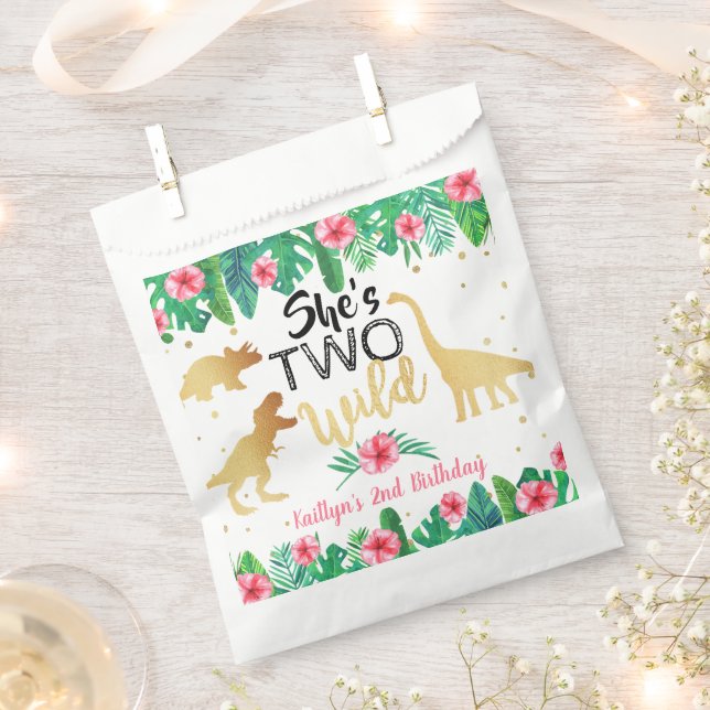 Two Wild Dinosaur Girls 2nd Birthday Party Favour Bag (Clipped)