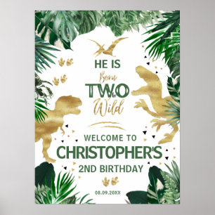 Two Wild Dinosaur kids 2nd Birthday Party Welcome Poster