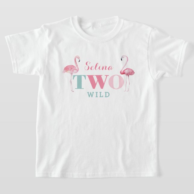 TWO Wild Flamant rose 2e anniversaire T-shirt fête (Poser)