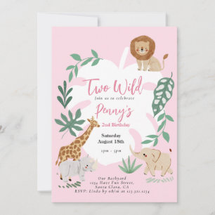 Two Wild Girl 2nd Birthday Invitation