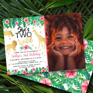 Two Wild Girls Photo Second Birthday Invitations