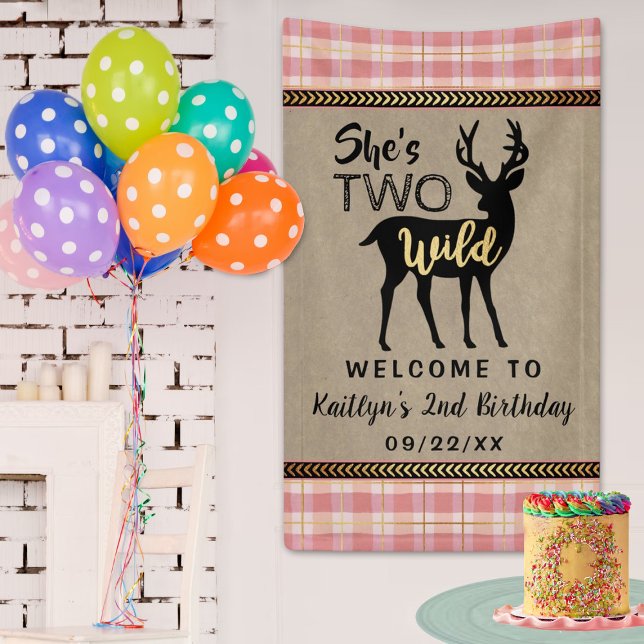 Two Wild Girls Woodland Deer 2nd Birthday Welcome Banner (Creator Uploaded)