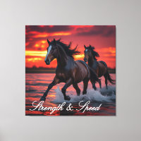 Two Wild Horses Racing Against a Blazing Sky