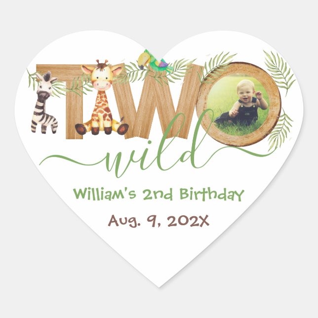 Two Wild Jungle Animals Wood Giraffe Zebra Photo Heart Sticker (Front)
