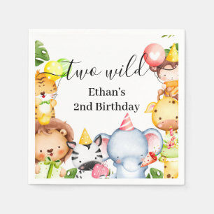 Two Wild Jungle Safari Animals 2nd Birthday Party Napkin