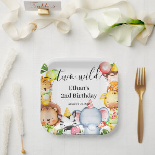 Two Wild Jungle Safari Animals 2nd Birthday Party Paper Plate