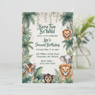 Two Wild Jungle Safari Animals Boy 2nd Birthday  Invitation